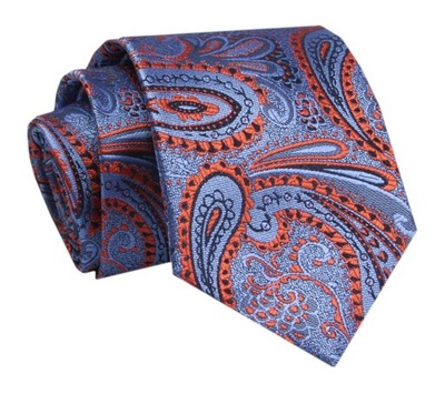 Krawat - ALTIES - Niebieski, Motyw Pomarańczowy