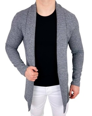 Dlugi sweter meski kardigan szary melanz 6882G XL