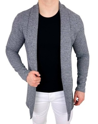 Kardigan meski dlugi sweter szary melanz 6882G XL