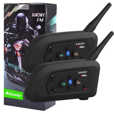 2X INTERKOM INTERCOM MOTOCIKLINIS V4 PRO FM 4 OSOBY ROZMAWIAJA JEDNOCZESNIE 