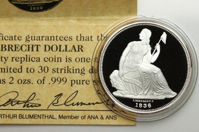 USA 1 dolar 1836 kopia 2 uncje srebra 999 seria rzadkich monet USA