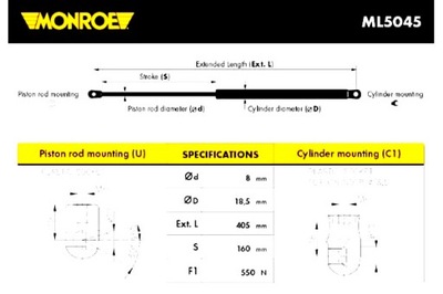 MONROE ПРИВОД ТЕЛЕСКОП КРЫШКИ БАГАЖНИКА L/P SKODA OCTAVIA I УНИВЕРСАЛ 07.98-12.10