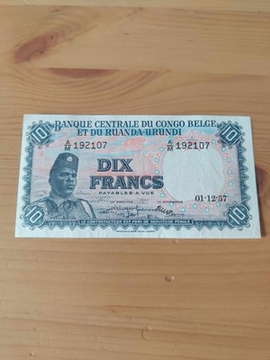 Kongo Belgijskie - 10 Franków - 1957 - rzadki