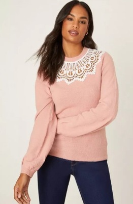 DOROTHY PERKINS SWETER RÓŻOWY Z HAFTEM S 1PTD