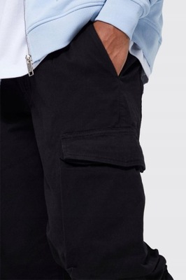 Boohooman dyq czarne casual kieszenie bojówki spodnie W32