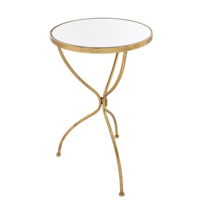 Złoty okrągły kwietnik stolik na trzech nogach stare złoto lustrzany blat