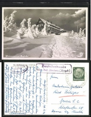 Świeradów Zdrój Bad Flinsberg Landpoststempel Heufuderbaude zima 1940r