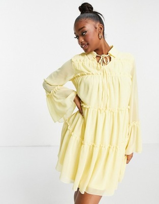 Missguided żółta luźna zwiewna sukienka M