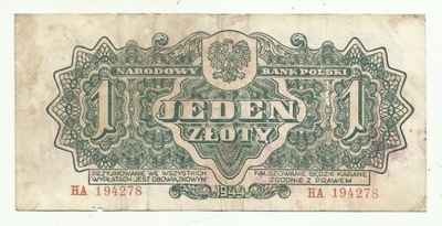 1 złoty 1944 seria HA -owym