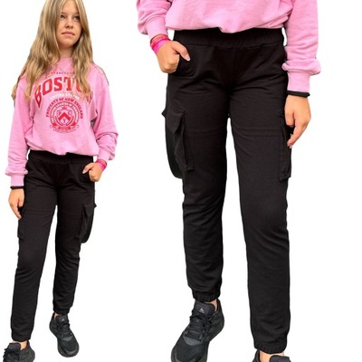 Dziewczęce spodnie bojówki dresowe ściągacz PIK czarne PL 134