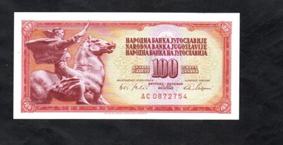 BANKNOT JUGOSŁAWIA -- 100 DINARÓW -- 1965 rok, UNC