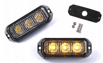 LAMPA 3 LED OSTRZEGAWCZA STROBOSKOP POMOC DROGOWA LAWETA BŁYSKOWA
