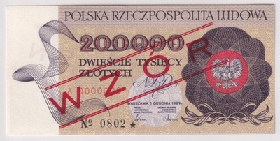 200000 Złotych Polska 1989 UNC Wzór