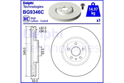 DELPHI DISCOS DE FRENADO 2SZT. LANDROVER PARTE DELANTERA 12 2017>  