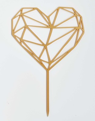 Topper serce geometryczne drewniany 15 cm