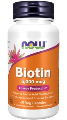 NOW Foods Biotin Biotyna Zdrowe Włosy 5mg 60 vegekaps