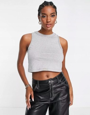 DESIGN ZDOBIONY CROP TOP BEZ RĘKAWÓW XS