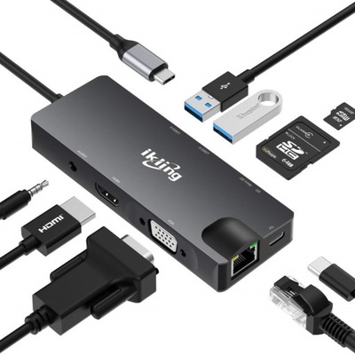 Stacja dokująca HUB USB-C USB 3.0 RJ45 VGA HDMI