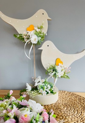 Ptaszki beżowe ozdoba dekoracja wiosenna Figurka styrodur
