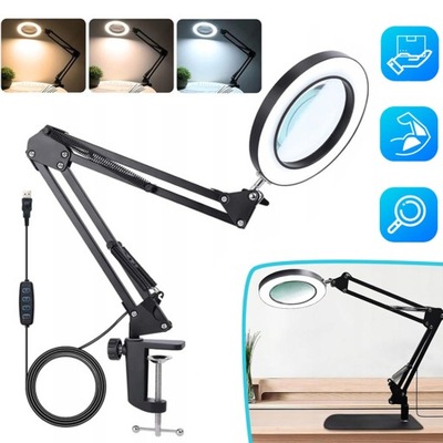 LUPA ZE ŚWIATŁEM, 8-KROTNA LAMPA Z LUPĄ, LAMPA BIURKOWA LED DO CZYTANIA