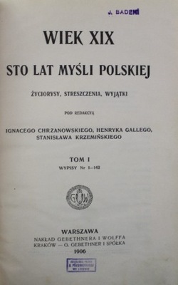 Wiek XIX Sto lat myśli Polskiej Tom I Nr 142
