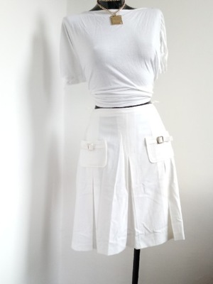 Biała spódnica elegancka klamry XXL XL kremowa 44