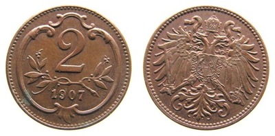 B377 AUSTRIA, 2 HALERZE, 1907