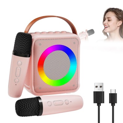 GŁOŚNIK ZESTAW KARAOKE BLUETOOTH Z BEZPRZEWODOWY MIKROFON RÓŻOWY
