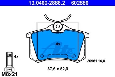 ATE 13.0460-2886.2 КОЛОДКИ ГАЛЬМІВНІ ЗАД VW GOLF VENTO PASSAT POLO A4 A6