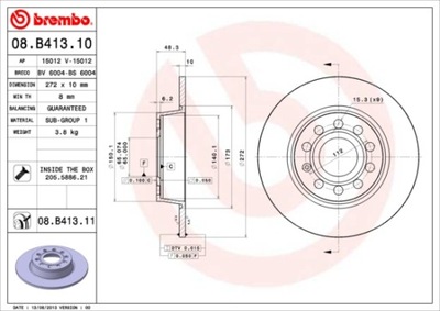 DISCOS DE FRENADO PARTE TRASERA BREMBO 08.B413.11 08B41311  