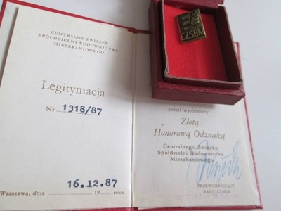 ZŁOTA HONOROWA CZSBM ODZNAKA LEGITYMACJA