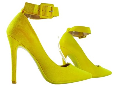 Żółte buty z paskiem w kostce zamszowe 40