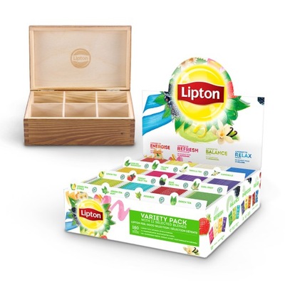 Zestaw Lipton herbata Variety Pack 180 torebek 12 smaków GRATIS Skrzynka