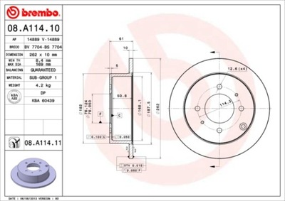 DISCOS DE FRENADO PARTE TRASERA BREMBO 08.A114.11 08A11411  