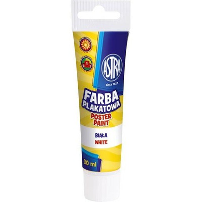 Farba plakatowa biała w tubce 30ml,Astra