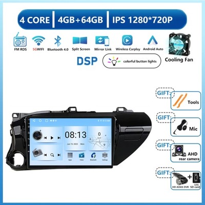 RADIO DE AUTOMÓVIL CON NAVEGACIÓN GPS ANDROID13 PARA TOYOTA HILUX REVO VIGO IMV 2016-2020  