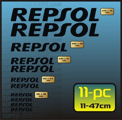 PEGATINAS REPSOL JUEGO UNIVERSAL 11SZT (11-47CM) NUEVO LOGOTIPO 2014+ COLORES  