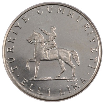 Moneta, Turcja, 50 Lira, 1972, MS(60-62), Srebro,