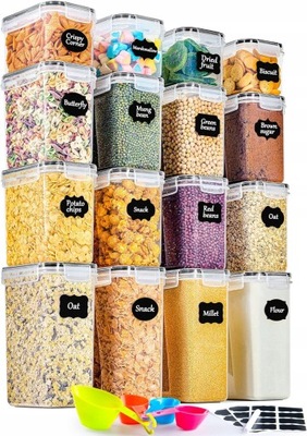 POJEMNIKI NA ŻYWNOŚĆ SŁOIKI PLASTIKOWE POJEMNE HERMETYCZNE PUDEŁKA 16 SZTUK