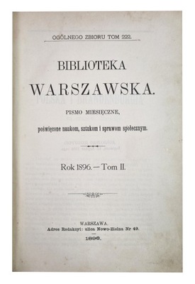 Biblioteka Warszawska Rok 1896 Tom II