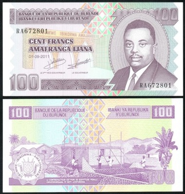 $ Burundi 100 FRANCS P-44b 2011 UNC