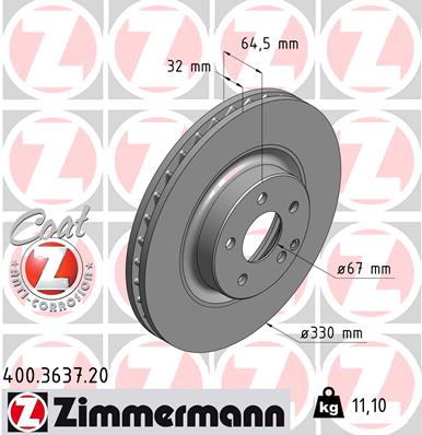 ZIMMERMANN 400.3637.20 ДИСК ТОРМОЗНОЙ