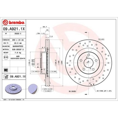 ДИСК ТОРМОЗНОЙ BREMBO 09.A921.1X