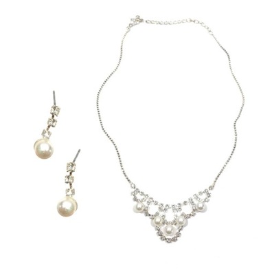 Komplet biżuterii NASZYJNIK kolczyki ślubny perły