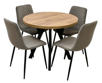 okrągły stół fi 90 -130 oraz 4 krzesła welurowe nowoczesny stół z krzesłami
