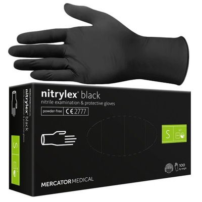 Rękawiczki Nitrylowe S Mercator NITRYLEX Czarne Rękawice Medyczne 100 sztuk