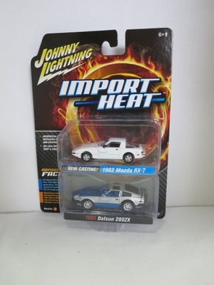 Johnny Lightning 1:64 Import Heat 2-pack Mazda RX-7 white + Datsun 280 ZX