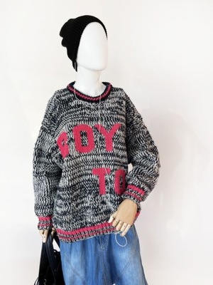 Oversizowy melanżowy sweter vintage z napisem