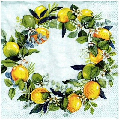 SERWETKA do decoupage 33x33cm - Lemon wreath wianek z cytryn 1szt