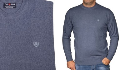 Sweter męski klasyczny gładki niebieski wełna L